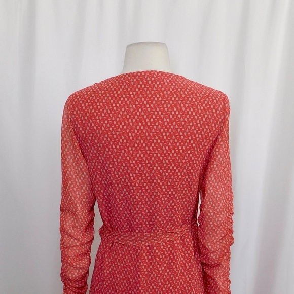 ALLSAINTS Flores Heart Print Wrap Dress Ruched Ruffle Red All Saints X-Small - Picture 12 of 16